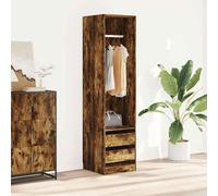 Armoire avec tiroirs en chêne fumé, dimensions 50x50x200 cm. Armoire-commode pour le rangement, avec tringle à vêtements, en bois et métal, design moderne, gain de place, peut être fixée au mur ou pla