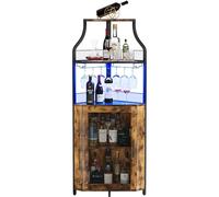 Armoire bar à vin, design d'angle, étagères réglables, brun vintage