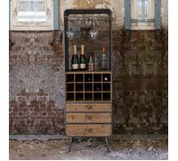 Meuble haut de cuisine en bois de sapin et acier beige, 3 tiroirs, 15 cases, rangement verres à pied, vintage - Dutchbone, Vino - 56x38x170 cm