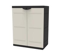 Armoire basse 2 portes intérieur/extérieur coloris noir/taupe - L. 70 x P. 44 x H. 88 cm