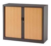Armoire basse à rideaux monoblocs Generic 100 x 120 cm - anthracite/hêtre