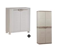 Armoire basse de rangement et armoire de rangement haute 4 étagères