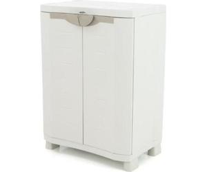 Armoire Basse de Rangement Résine Plastiken, 2 Portes, 2 Étagères, Beige, 70x45x100 cm, Charge Max 25 kg par Tablette