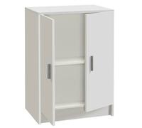 Armoire basse en bois de 2 portes, blanc - Dim : H80 x L59 x P37 cm