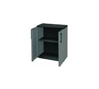 Armoire basse en plastique 2 portes 1 étagère réglable gris mobilier d'extérieur