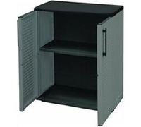 Armoire basse en plastique 2 portes 1 étagère réglable gris mobilier d'extérieur Gris G
