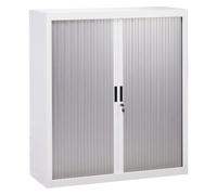 Armoire basse métal H 136 x L 120 cm à rideaux démontables Bruneau corps blanc portes aluminium - Armoires métal - Bruneau