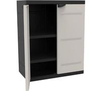 Armoire Basse Plastiken Titanium, 2 Portes, Beige et Noire, 70x88x44cm, 2 Étagères, 20kg par Étagère