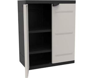 Armoire Basse Plastiken Titanium, 2 Portes, Beige et Noire, 70x88x44cm, 2 Étagères, 20kg par Étagère