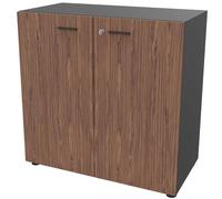 Armoire basse portes battantes Arold H.86 x L.86 cm - Noyer /tissu gris