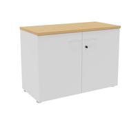 Armoire basse portes battantes L.100 x P.48 x H.72 cm - Corps Blanc - Top Hêtre