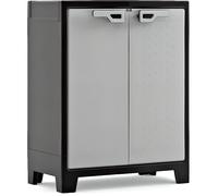 Keter Armoire Basse Titan - Armoire de Rangement en Résine - Étagères Modulables, Pieds Réglables, Charnières Métalliques - Cuisine, Garage, Atelier, Placard - 80 x 44 x 100cm - Noir/Gris