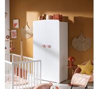 Armoire Enfant | Meuble Rangement Enfant 2 Portes | Boutons Coeur Rose Basic | 85 x 175 x 56 cm | Fabriqué en France | Babyprice par Sauthon