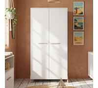 Armoire bébé Joy Naturel - Blanche - Sur pieds en bois naturel - 2 portes - Babyprice