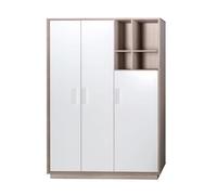 Armoire Bébé 3 Portes Battantes Olaf - ROBA - Blanc / Aspect Bois - 2 Penderies 4 Niches et 3 Étagères