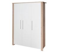 Armoire Bébé 3 Portes Battantes ROBA - Malo - Meuble de Rangement avec Penderie et 8 Compartiments - Blanc - Décor Chêne Clair