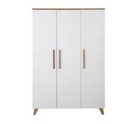 Armoire Bébé 3 Portes ROBA - Ole - Armoire de Rangement à 6 Compartiments et Penderie - Style Scandinave - Blanc Mat - Décor Chêne