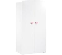 Armoire Bébé Basic, MDF Blanc, 2 Portes Bouton Coeur Rose, 85 x 175 x 56 cm