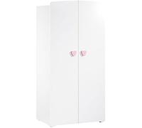 Armoire Enfant | Meuble Rangement Enfant 2 Portes | Boutons Coeur Rose Basic | 85 x 175 x 56 cm | Fabriqué en France | Babyprice par Sauthon
