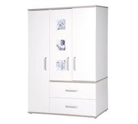 Armoire Bébé Moritz 3 Portes Et 2 Tiroirs - 3 Cadres Photos Encastrés - Blanc / Aspect Bois - Roba Blanc