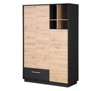 Armoire Bébé Scandinave 3 Portes Et 1 Tiroir Lenn Anthracite / Chêne Artisan TU