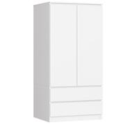 Armoire blanche 60 x 180 cm, avec 2 portes, 2 tiroirs, tringle à vêtements et 1 étagère, armoire, chambre, salon, Blanc