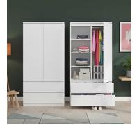 Home Collective Armoire Multifonction 90x50x180 cm - 2 tiroirs, 3 étagères et Tringle à vêtements | Meuble Robuste, Pratique et Polyvalent | Blanc