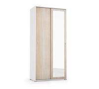 Kiamami Valentina - Armoire coulissante multifonctionnelle en chêne et Blanc avec Porte Miroir et Tringle à vêtements
