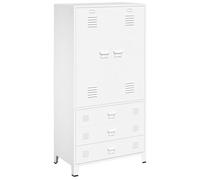 Armoire blanche industrielle 90 x 50 x 180 cm métal | Métallique, blanc, 3 tiroirs, prises d'air, penderie
