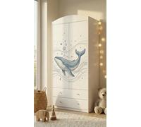 Armoire blanche pour enfant avec tiroirs, 88 x 187 cm, armoire de chambre d'enfant moderne et spacieuse à 2 portes, avec des autocollants colorés