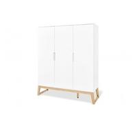 Armoire Bridge grande Semi poli fin MDF uni laqué blanc et massif frêne laqué clair