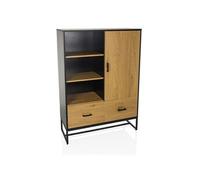 hjh Living - Armoire de bureau AMIO H - 100x40x140 cm, 2 tiroirs 1 porte - Noir/Chêne