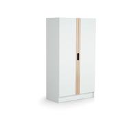 At4 – Armoire enfant 2 portes Carrousel bois Blanc et Hêtre verni 96×51×176 cm, 1 penderie