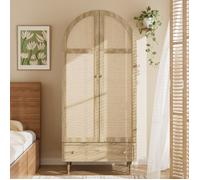 Armoire chambre 1 tiroirs avec portes bois et lin | Grand rangement moderne pour chambre, salon ou dressing,79x50x175cm
