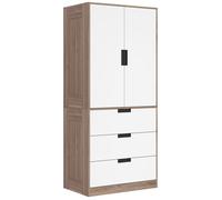Armoire chambre penderie - HOMCOM - moderne - 2 portes, 3 tiroirs et tringle de suspension - pour chambre à coucher - marron