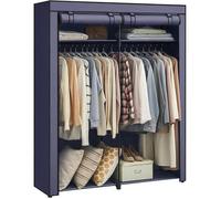 SONGMICS RYG002I02 Armoire en Tissu avec Barres à Suspendre, Porte-Manteau, Pliable, pour Chambre, Bureau, 140 x 43 x 174 cm, Bleu foncé