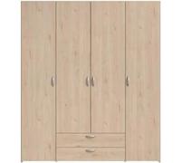 Armoire chambre VARIA - Panneaux de particules - Décor chene et blanc - 4 portes + 2 tiroirs - L 159,9 cm x P 51,3 cm x H 185 c
