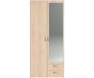 Armoire Chambre VARIA,Reproduction Chêne, 2 Portes dont 1 Miroir, 2 Tiroirs, 81 x 51 x 185 cm, PARISOT