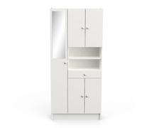 Armoire colonne de salle de bain avec miroir 5 portes et 1 tiroir coloris blanc mat - Largeur 82 x Profondeur 32 x Hauteur 180 cm