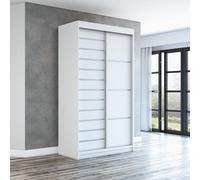 Armoire coulissante Colin, 120 cm, avec miroir, 6 étagères et 1 barre de penderie (blanc/blanc/blanc)