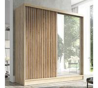 Armoire coulissante LINA, 200 cm de hauteur, avec miroir, 3 tiroirs et lamelles 3D (finition Sonoma)