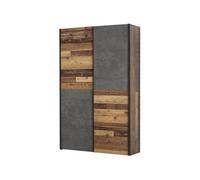 FORTE Armoire coulissante OZZULA 2 portes 6 étagères bois aspect béton gris 120x42x190,5cm