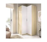 Armoire d?angle 2 portes ? L97 cm ? Blanc et naturel clair - KALONY