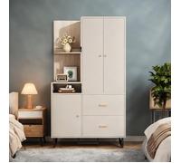 Armoire d’entrée 110x186x38 cm avec penderie et rangements, MDF beige et classic gray