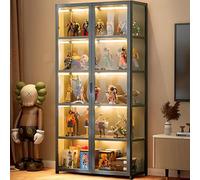Armoire d'affichage à 5 niveaux avec portes en verre acrylique, étui d'affichage d'objets de collection Organisateurs Rack & étagère d'affichage, bibliothèque pour (Double porte ouverte grise)