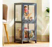 Armoire d'affichage en acrylique moderne avec étagères en bambou, Étui Curio transparent pour objets de collection, Vitrine de porte à bascule pour sacs à main, jouets, figures, organisateur de décora