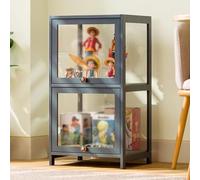 Armoire d'affichage en acrylique moderne avec étagères en bambou, Étui Curio transparent pour objets de collection, Vitrine de porte à bascule pour sacs à main, jouets, figures, organisateur de décora