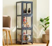 Armoire d'affichage en acrylique moderne avec étagères en bambou, Étui Curio transparent pour objets de collection, Vitrine de porte à bascule pour sacs à main, jouets, figures, organisateur de décora
