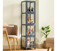 Armoire d'affichage en acrylique moderne avec étagères en bambou, Étui Curio transparent pour objets de collection, Vitrine de porte à bascule pour sacs à main, jouets, figures, organisateur de décora