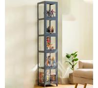 Armoire d'affichage en acrylique moderne avec étagères en bambou, Étui Curio transparent pour objets de collection, Vitrine de porte à bascule pour sacs à main, jouets, figures, organisateur de décora